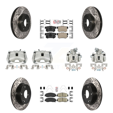 Front Rear Brake Coated Caliper Drill Slotted Rotor Ceramic Pad Kit (10Pc) For Acura CSX KCD-101135N