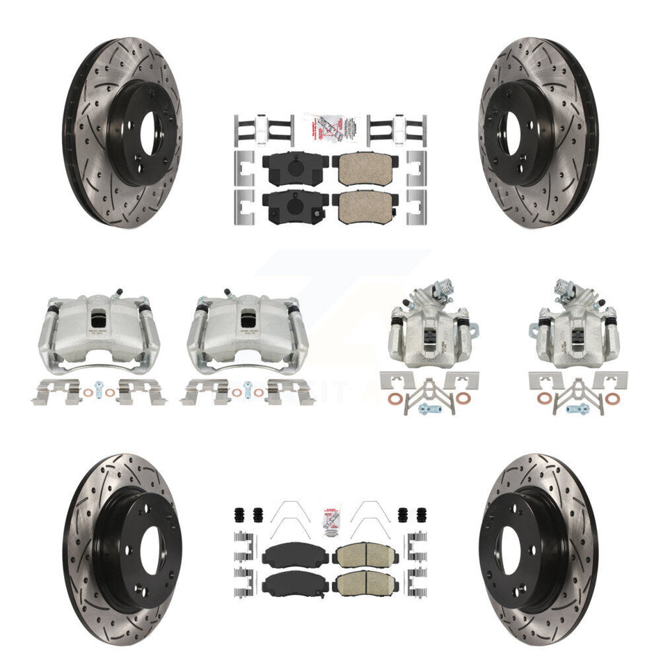 Front Rear Brake Coated Caliper Drill Slotted Rotor Ceramic Pad Kit (10Pc) For Acura CSX KCD-101135N