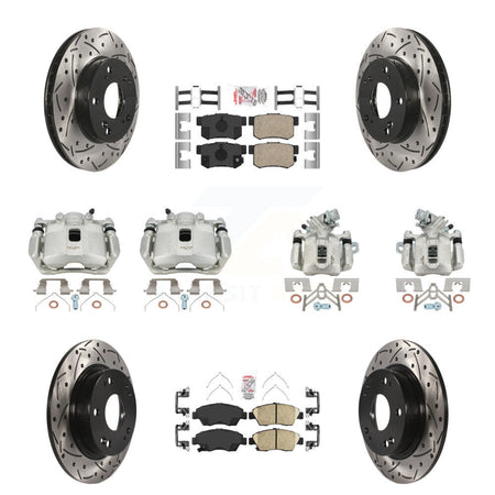 Front Rear Brake Coat Caliper Drill Slot Rotor Ceramic Pad Kit (10Pc) For Acura ILX 1.5L KCD-101137N