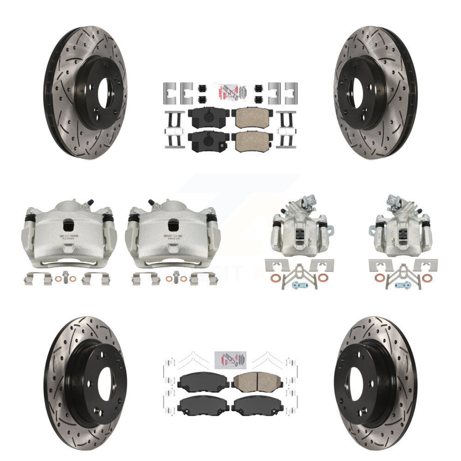 Front Rear Brake Coated Caliper Drill Slot Rotors Ceramic Pad Kit (10Pc) For Honda Civic KCD-101138N