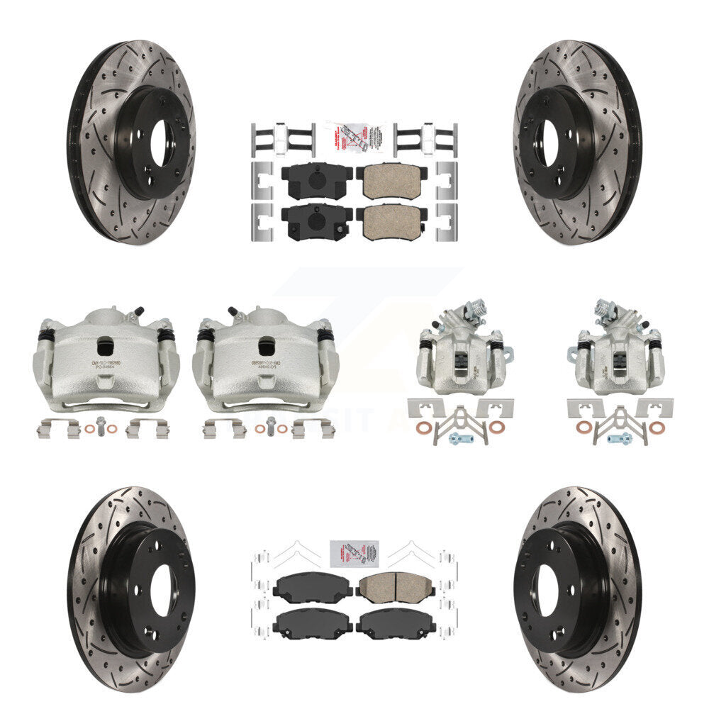 Front Rear Brake Coated Caliper Drill Slot Rotors Ceramic Pad Kit (10Pc) For Honda Civic KCD-101139N