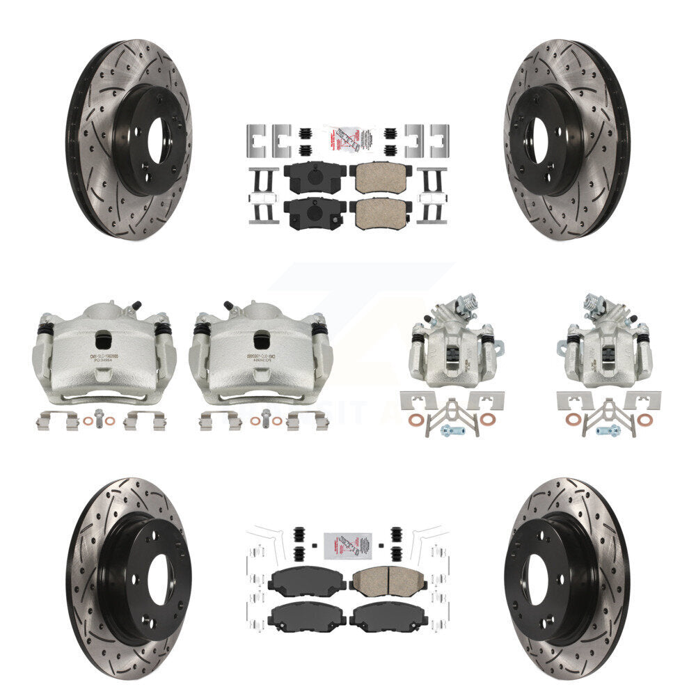 Front Rear Brake Coated Caliper Drill Slot Rotors Ceramic Pad Kit (10Pc) For Honda Civic KCD-101140N