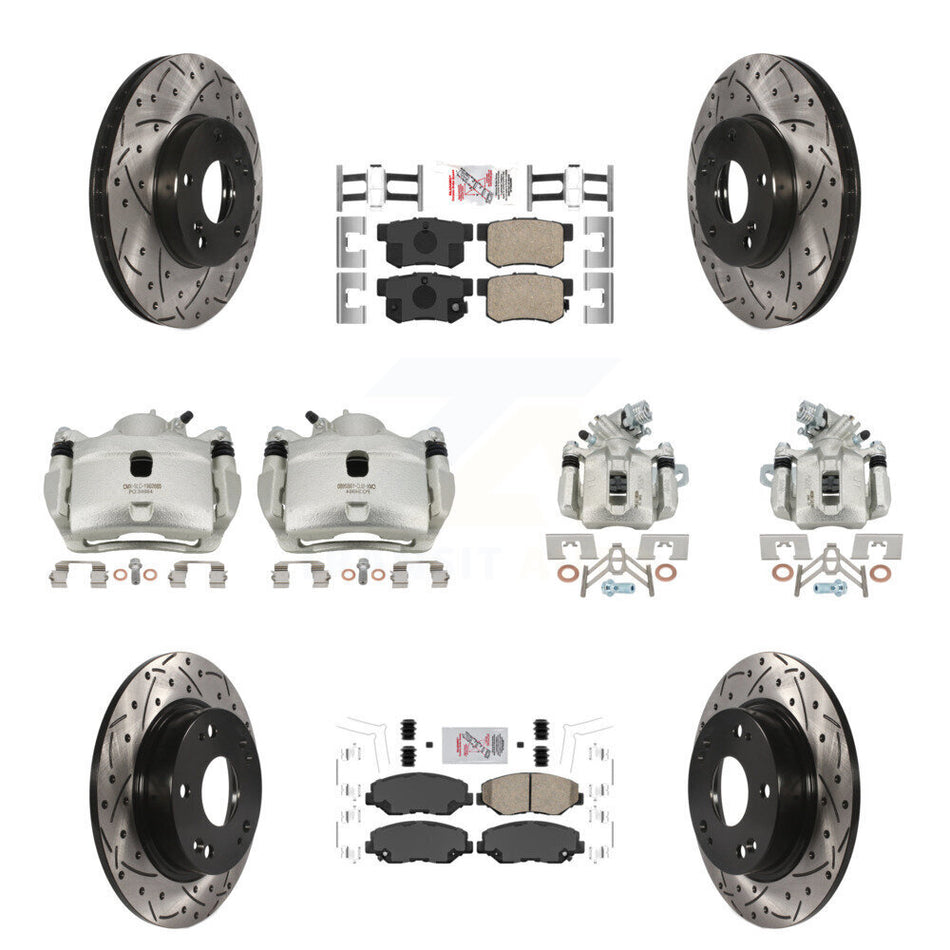 Front Rear Brake Coated Caliper Drill Slot Rotors Ceramic Pad Kit (10Pc) For Honda Civic KCD-101141N