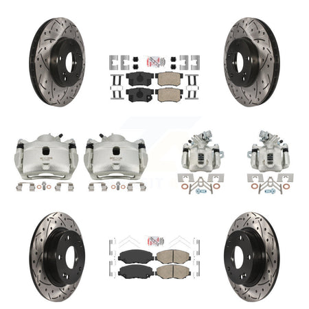 Front Rear Brake Coat Caliper Drill Slot Rotor Ceramic Pad Kit (10Pc) For Acura ILX 2.0L KCD-101142N