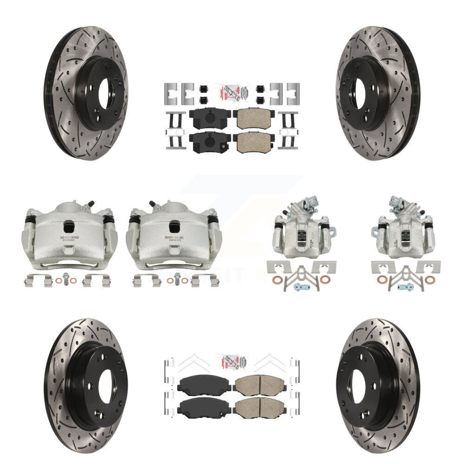 Front Rear Brake Coat Caliper Drill Slot Rotor Ceramic Pad Kit (10Pc) For Acura ILX 2.0L KCD-101142N