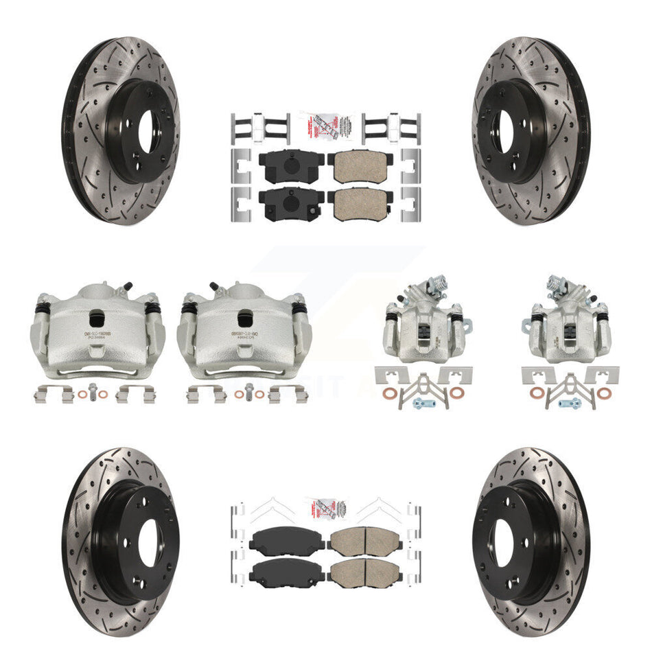 Front Rear Brake Coat Caliper Drill Slot Rotor Ceramic Pad Kit (10Pc) For Acura ILX 2.0L KCD-101143N