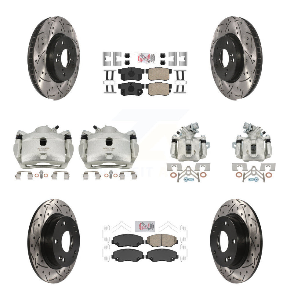 Front Rear Brake Coated Caliper Drill Slot Rotors Ceramic Pad Kit (10Pc) For Honda Civic KCD-101146N