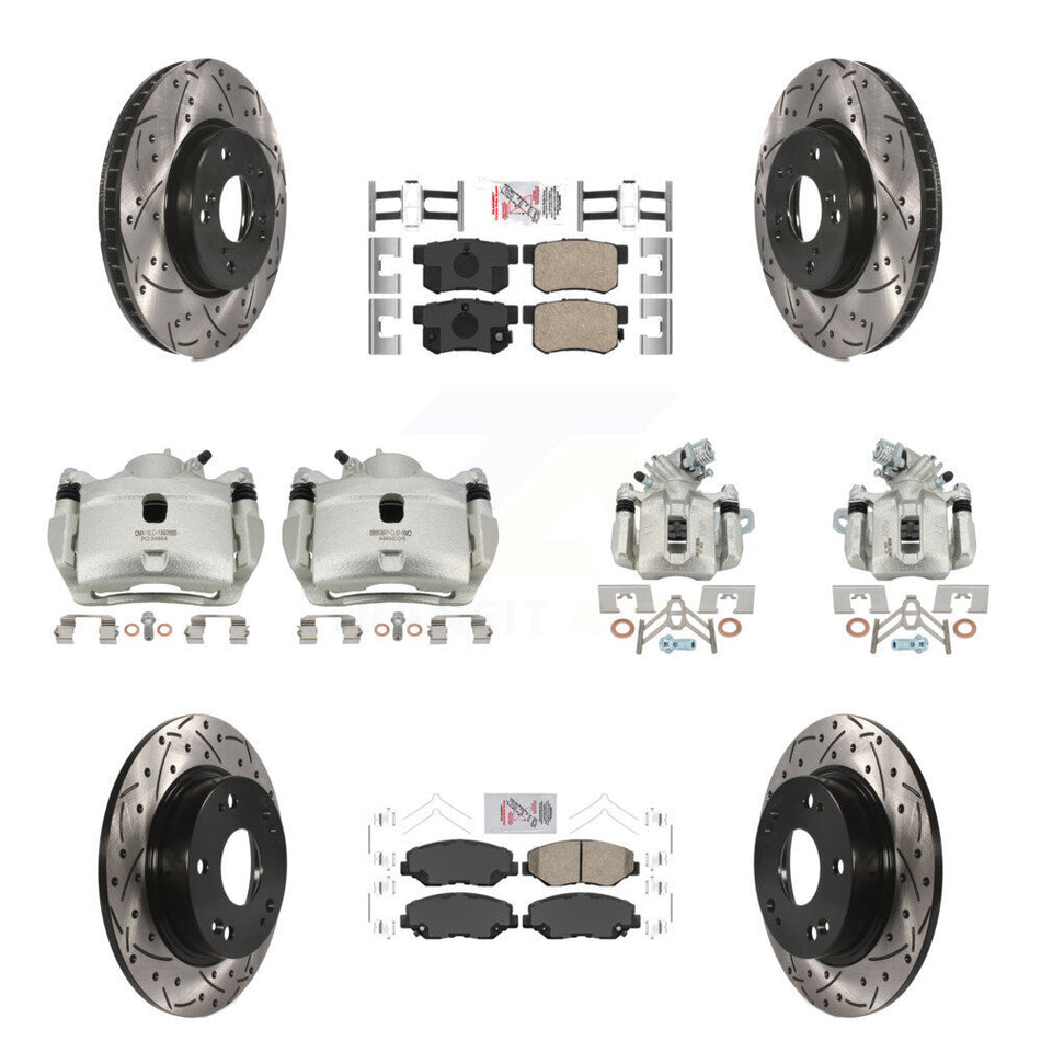 Front Rear Brake Coated Caliper Drill Slot Rotors Ceramic Pad Kit (10Pc) For Honda Civic KCD-101147N