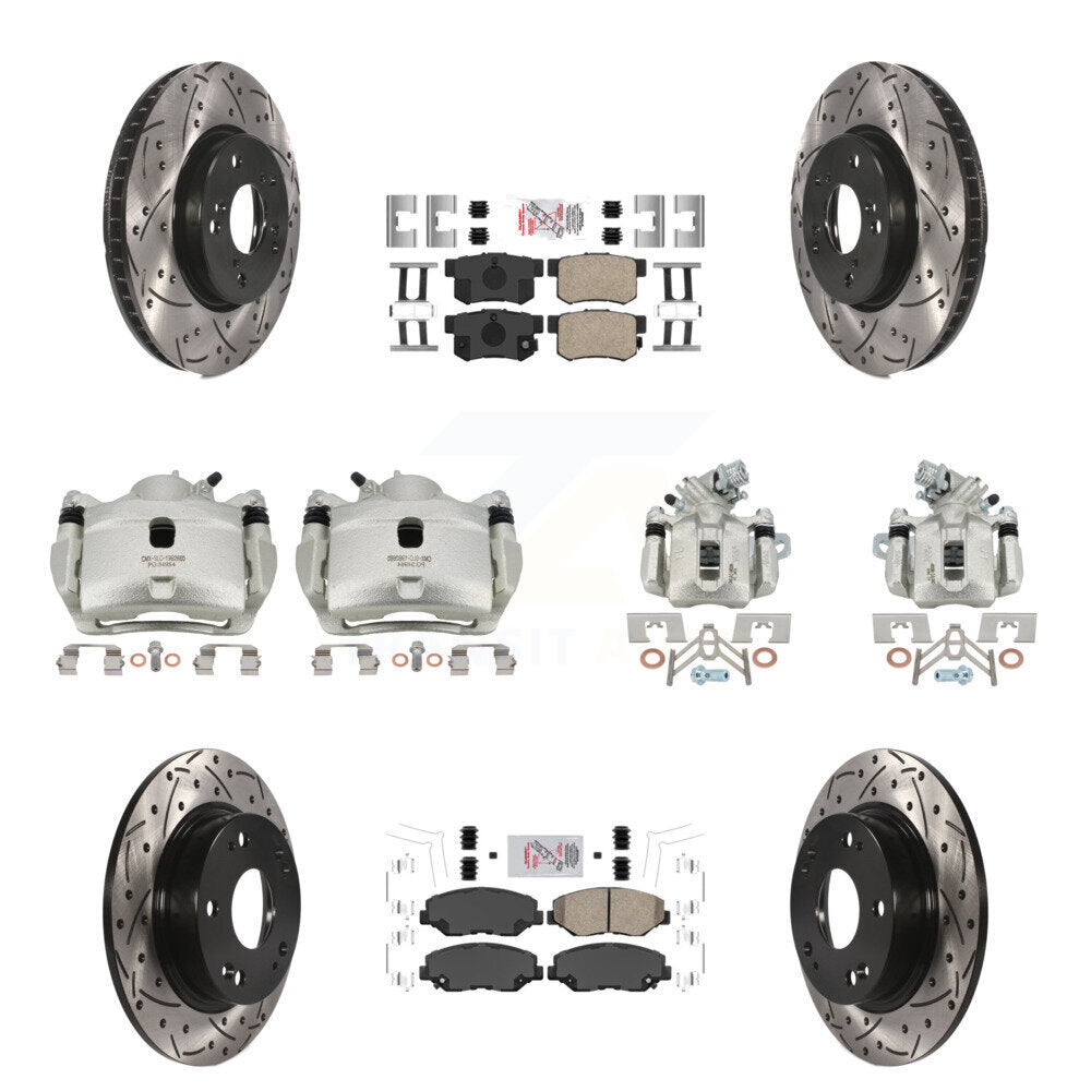 Front Rear Brake Coated Caliper Drill Slot Rotors Ceramic Pad Kit (10Pc) For Honda Civic KCD-101148N