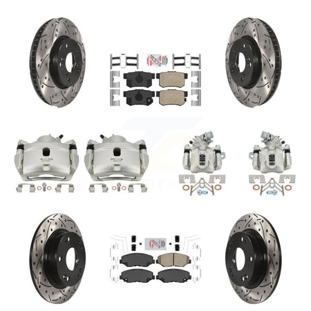 Front Rear Brake Coated Caliper Drill Slot Rotors Ceramic Pad Kit (10Pc) For Honda Civic KCD-101149N