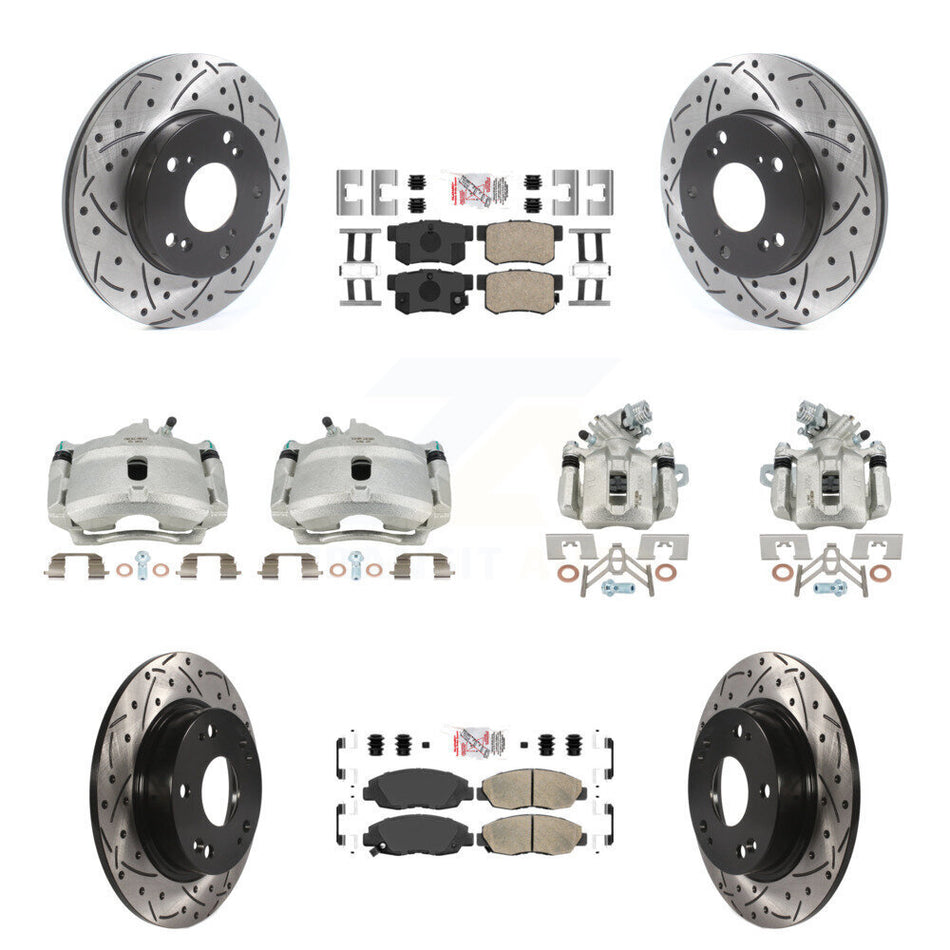Front Rear Brake Coated Caliper Drill Slot Rotors Ceramic Pad Kit (10Pc) For Honda Civic KCD-101154N