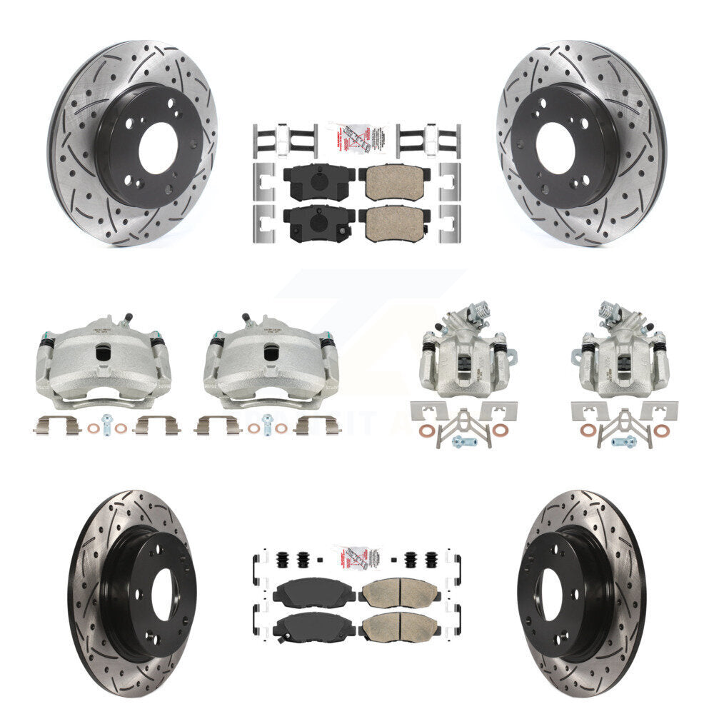 Front Rear Brake Coated Caliper Drill Slot Rotors Ceramic Pad Kit (10Pc) For Honda Civic KCD-101155N