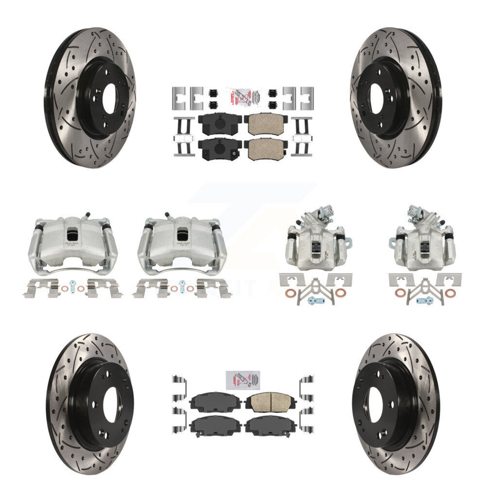 Front Rear Brake Caliper Drill Slotted Rotor Ceramic Pad Kit (10Pc) For Acura CSX Type-S KCD-101156N