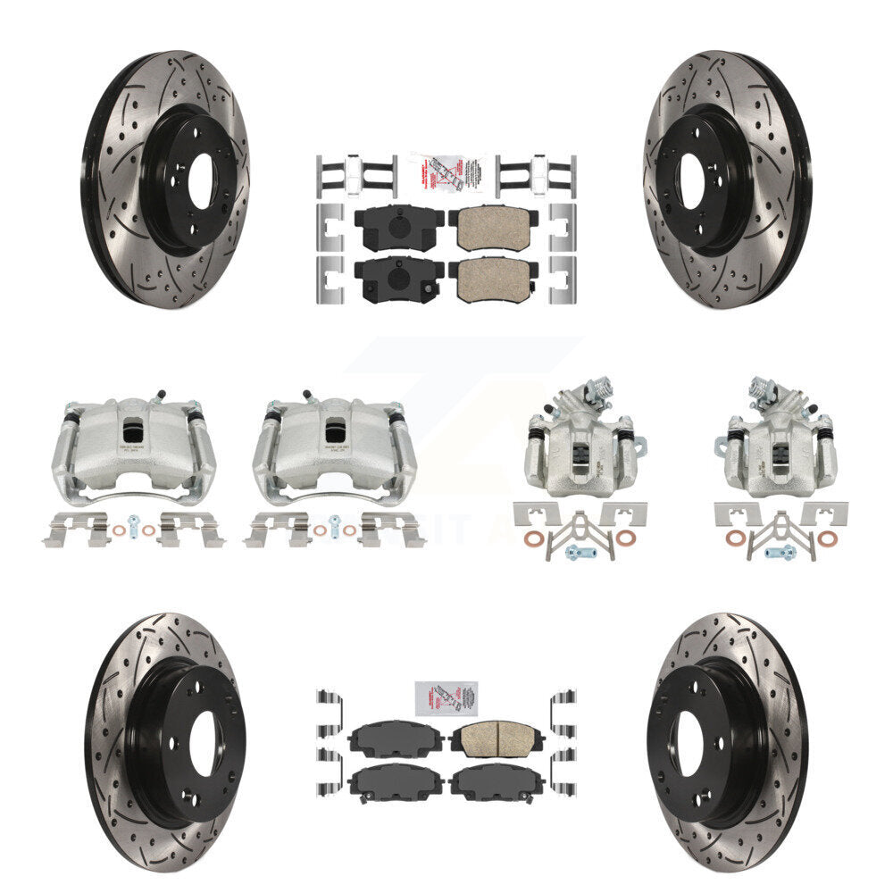 Front Rear Brake Caliper Drill Slotted Rotor Ceramic Pad Kit (10Pc) For Acura CSX Type-S KCD-101157N