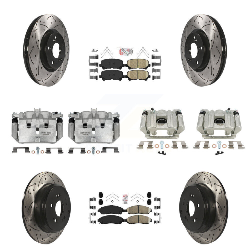 Front Rear Brake Coat Caliper Drill Slot Rotors Ceramic Pad Kit (10Pc) For Acura MDX ZDX KCD-101158N