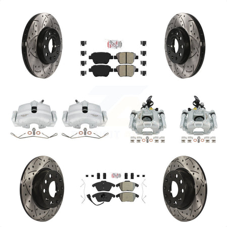 Front Rear Disc Brake Coated Caliper Drill Slotted Rotors Semi-Metallic Pad Kit (10Pc) For 2012 Volkswagen Beetle 2.5L with Naturally Aspirated With 288mm Diameter Rotor KCD-101169N by Transit Auto