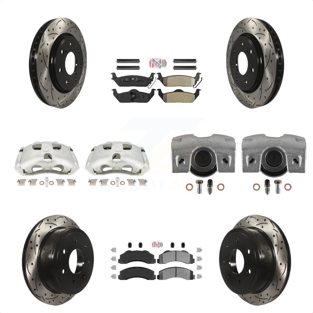 Front Rear Disc Brake Coated Caliper Drilled Slotted Rotors And Semi-Metallic Pads Kit (10Pc) For 2010-2011 Ford F-150 With 7 Lug Wheels KCD-101172N by Transit Auto