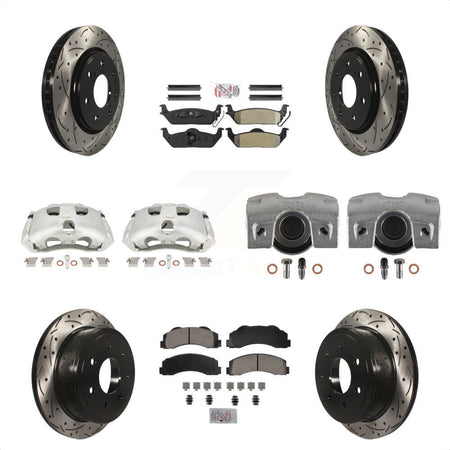 Front Rear Disc Brake Coated Caliper Drilled Slotted Rotors And Semi-Metallic Pads Kit (10Pc) For 2010-2011 Ford F-150 With 7 Lug Wheels KCD-101176N by Transit Auto