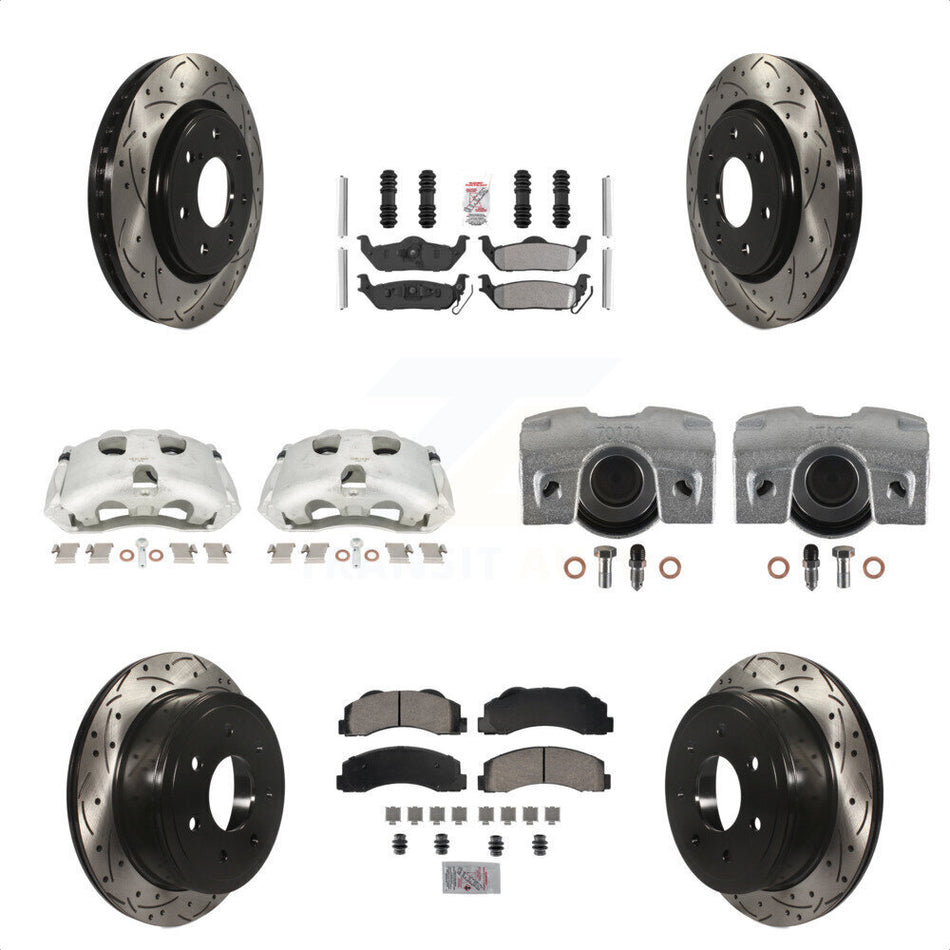 Front Rear Disc Brake Coated Caliper Drilled Slotted Rotors And Semi-Metallic Pads Kit (10Pc) For 2010-2011 Ford F-150 With 7 Lug Wheels KCD-101177N by Transit Auto