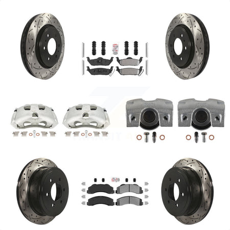 Front Rear Disc Brake Coated Caliper Drilled Slotted Rotors And Semi-Metallic Pads Kit (10Pc) For 2010-2011 Ford F-150 With 6 Lug Wheels KCD-101179N by Transit Auto