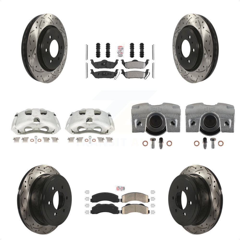 Front Rear Disc Brake Coated Caliper Drilled Slotted Rotors And PADSMATERIAL Pads Kit (10Pc) For 2010-2011 Ford F-150 With 6 Lug Wheels KCD-101181N by Transit Auto