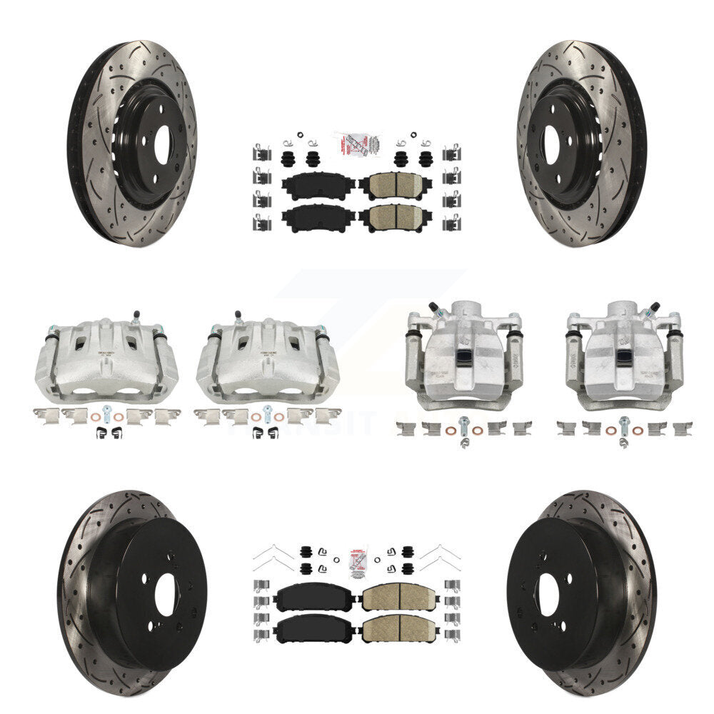Front Rear Brake Caliper Drill Slot Rotor Ceramic Pad Kit (10Pc) For Toyota Sienna Lexus KCD-101184N
