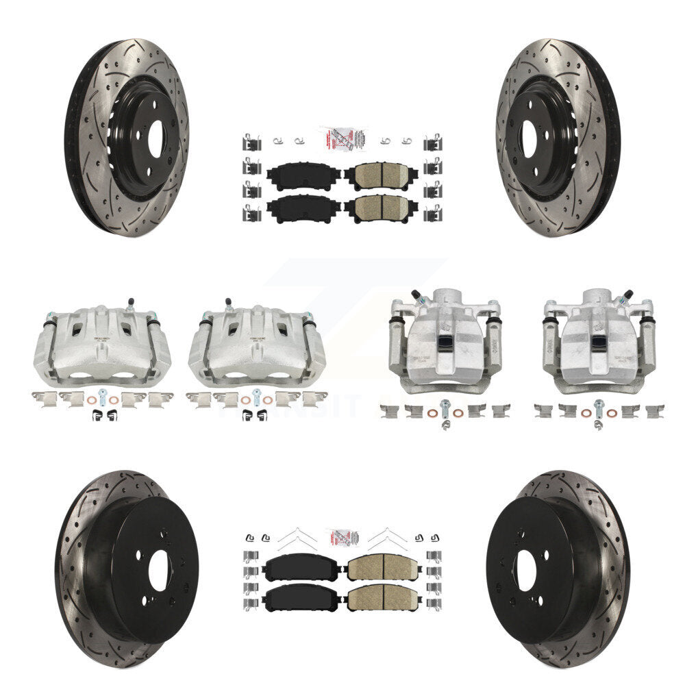 Front Rear Brake Caliper Drill Slot Rotor Ceramic Pad Kit (10Pc) For Toyota Sienna Lexus KCD-101187N