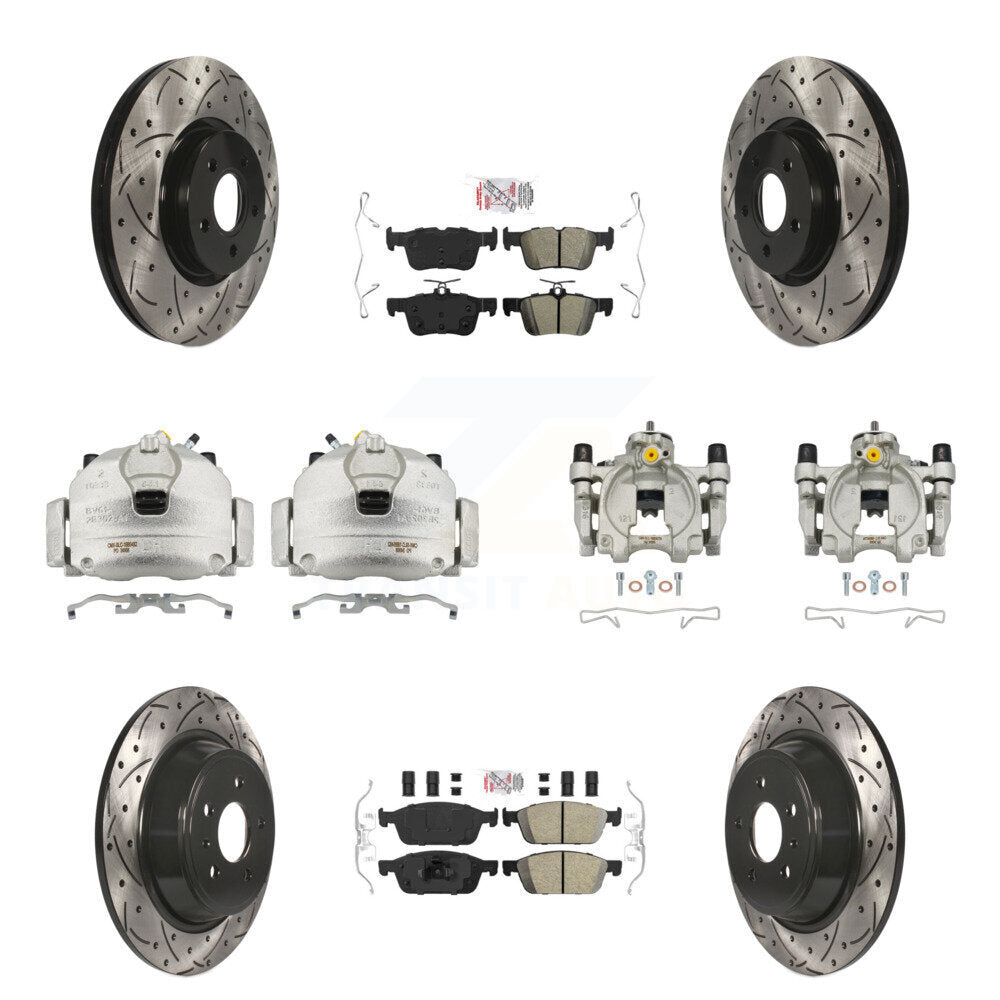 Front Rear Brake Caliper Drill Slot Rotor Ameribrakes Pad Kit (10Pc) For Ford Escape MKC KCD-101195N