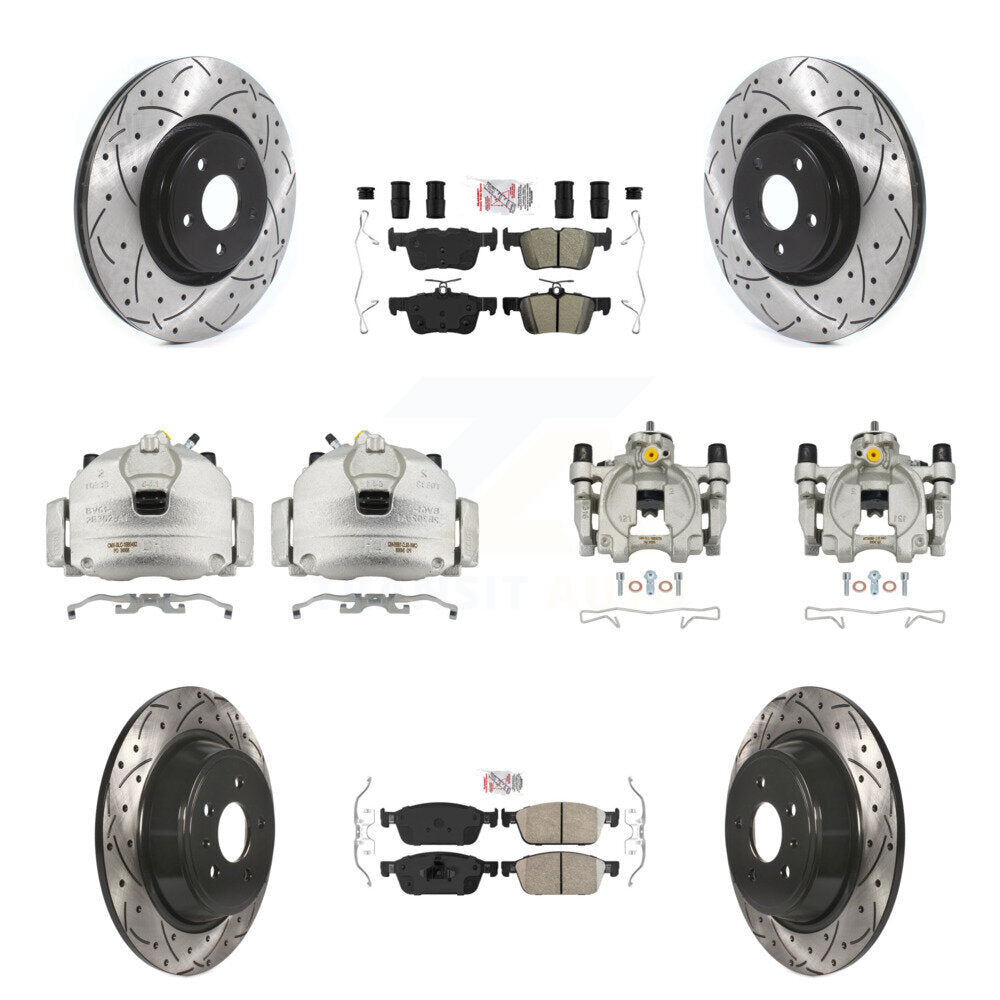 Front Rear Brake Caliper Drill Slotted Rotors Ameribrakes Pad Kit (10Pc) For Lincoln MKC KCD-101199N
