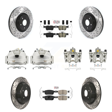 Front Rear Brake Caliper Drill Slotted Rotors Ameribrakes Pad Kit (10Pc) For Lincoln MKC KCD-101199N
