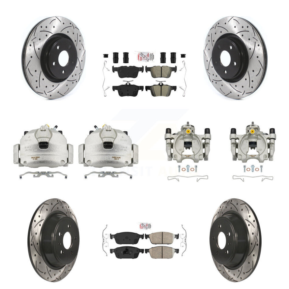 Front Rear Brake Caliper Drill Slotted Rotors Ameribrakes Pad Kit (10Pc) For Lincoln MKC KCD-101199N