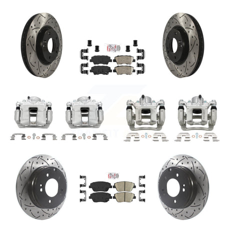 Front Rear Brake Caliper Drill Slot Rotors Ceramic Pad Kit (10Pc) For Hyundai Sonata Kia KCD-101204N