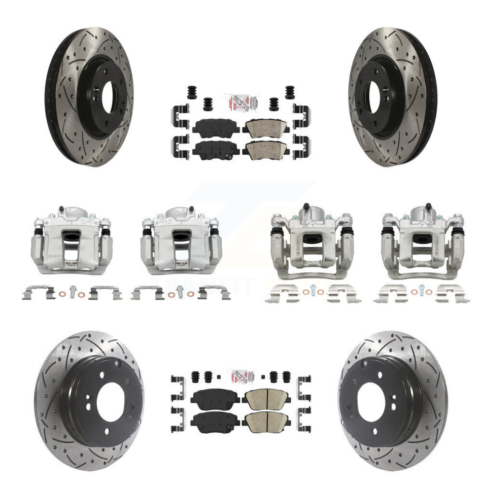 Front Rear Brake Caliper Drill Slot Rotors Ceramic Pad Kit (10Pc) For Hyundai Sonata Kia KCD-101206N