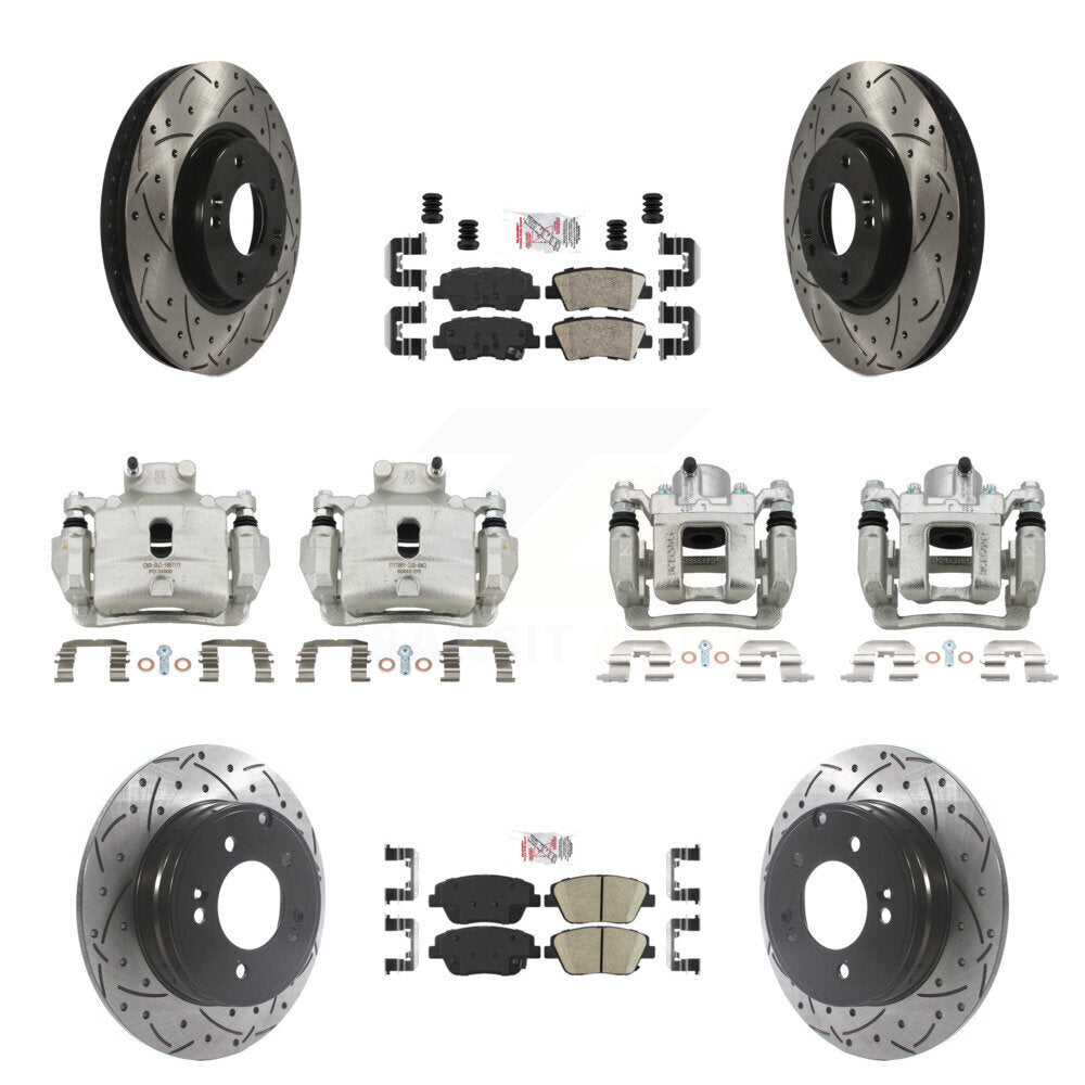 Front Rear Brake Caliper Drill Slot Rotor Ceramic Pad Kit (10Pc) For Hyundai Sonata 2.0L KCD-101208N