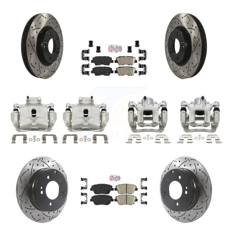 Front Rear Brake Caliper Drill Slot Rotor Ceramic Pad Kit (10Pc) For Hyundai Sonata 2.0L KCD-101208N