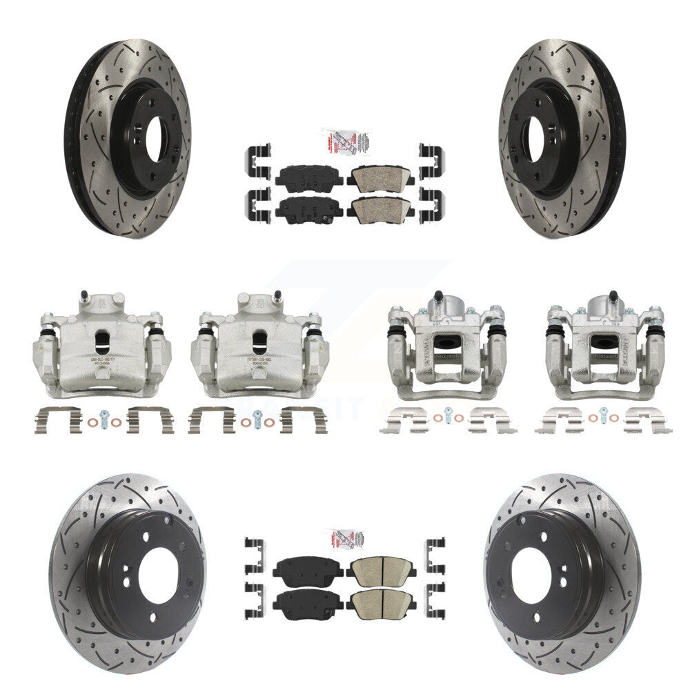 Front Rear Brake Caliper Drill Slot Rotor Ceramic Pad Kit (10Pc) For Hyundai Sonata 2.0L KCD-101209N