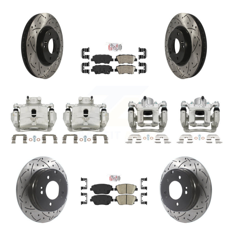 Front Rear Brake Caliper Drill Slot Rotor Ceramic Pad Kit (10Pc) For Hyundai Sonata 2.0L KCD-101209N