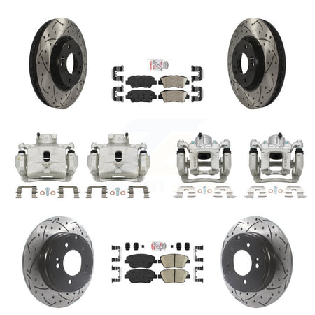 Front Rear Brake Caliper Drill Slot Rotor Ceramic Pad Kit (10Pc) For Hyundai Sonata 2.0L KCD-101211N
