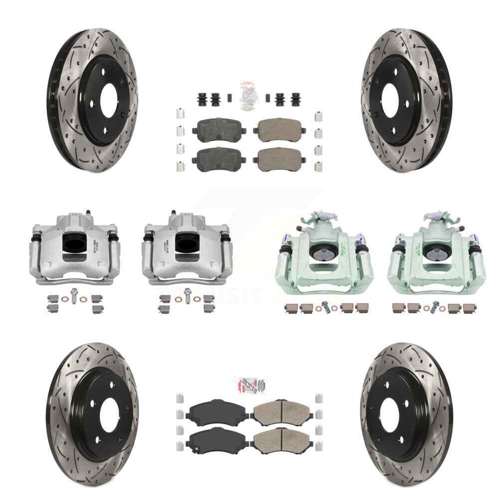 Front Rear Brake Caliper Drill Slot Rotor Ceramic Pad Kit (10Pc) For Dodge Grand Caravan KCD-101214N