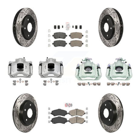 Front Rear Brake Caliper Drill Slot Rotor Ceramic Pad Kit (10Pc) For Dodge Grand Caravan KCD-101214N