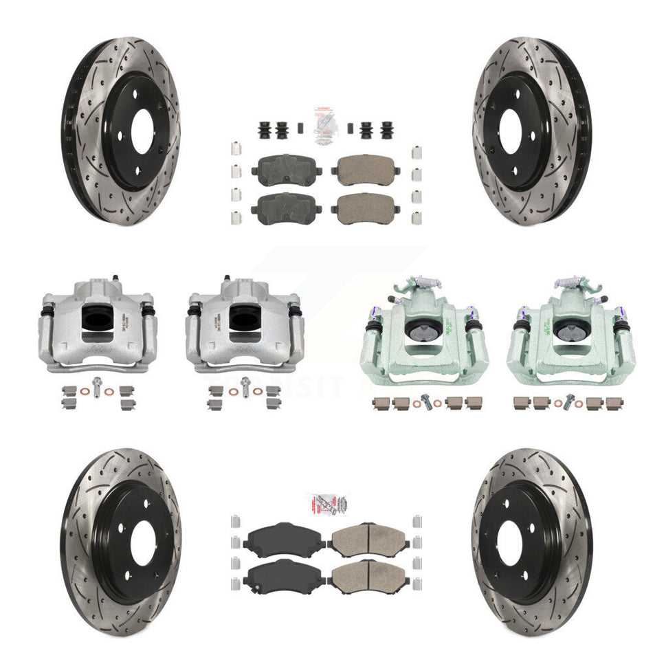 Front Rear Brake Caliper Drill Slot Rotor Ceramic Pad Kit (10Pc) For Dodge Grand Caravan KCD-101214N