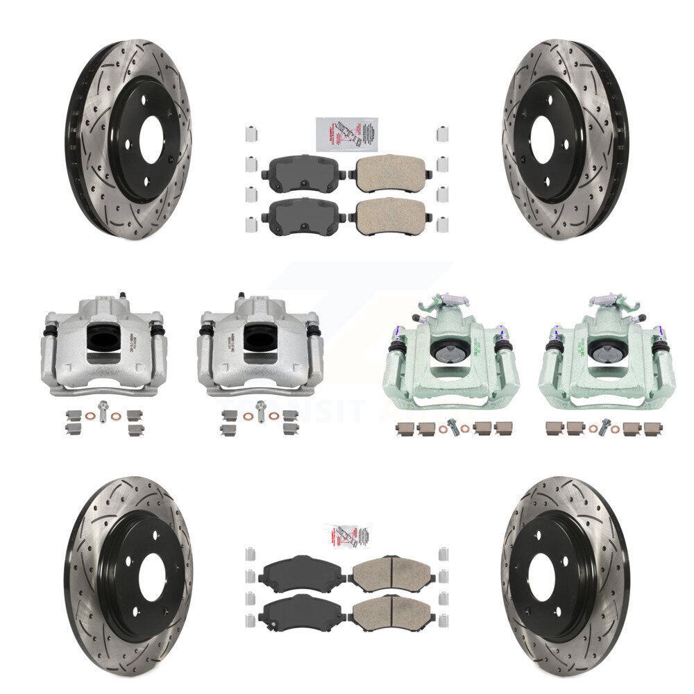 Front Rear Brake Caliper Drill Slot Rotor Ceramic Pad Kit (10Pc) For Dodge Grand Caravan KCD-101215N