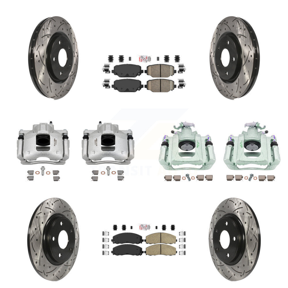 Front Rear Disc Brake Coated Caliper Drill Slot Rotor Ceramic Pad Kit (10Pc) For Ram C/V KCD-101217N