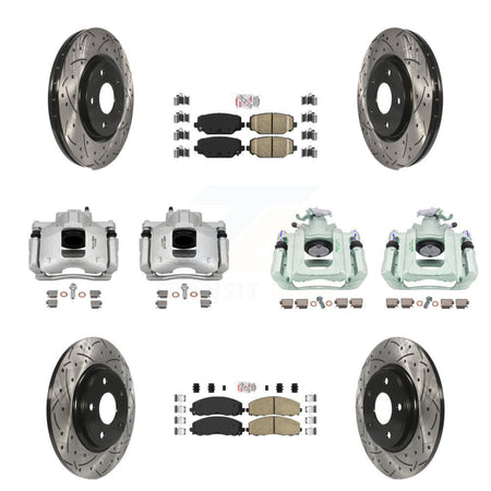 Front Rear Disc Brake Coated Caliper Drill Slot Rotor Ceramic Pad Kit (10Pc) For Ram C/V KCD-101218N