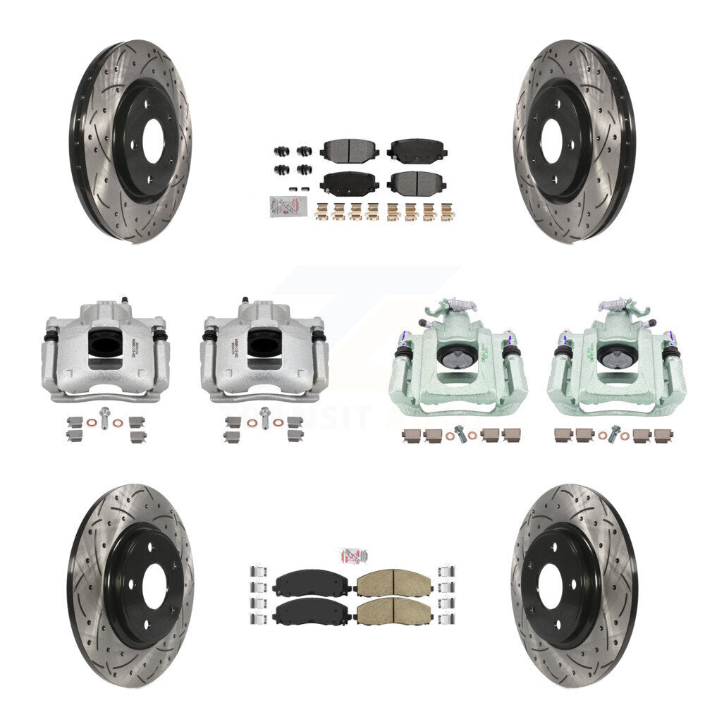 Front Rear Brake Coated Caliper Drill Slot Rotors Ameribrakes Pad Kit (10Pc) For Ram C/V KCD-101219N