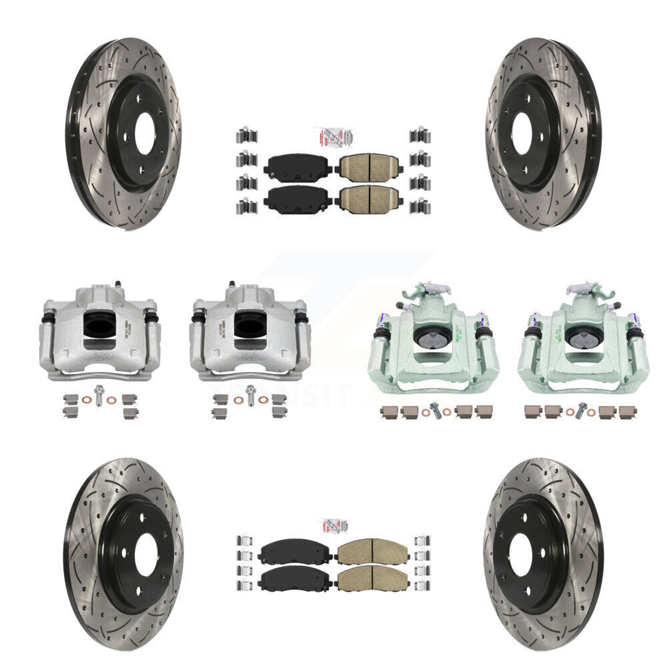 Front Rear Disc Brake Coated Caliper Drill Slot Rotor Ceramic Pad Kit (10Pc) For Ram C/V KCD-101221N