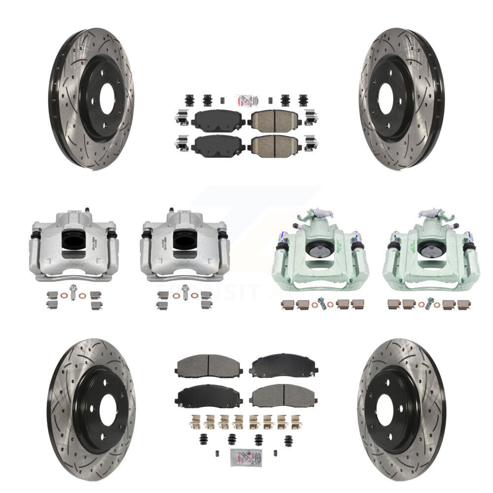 Front Rear Brake Coated Caliper Drill Slot Rotors Ameribrakes Pad Kit (10Pc) For Ram C/V KCD-101223N