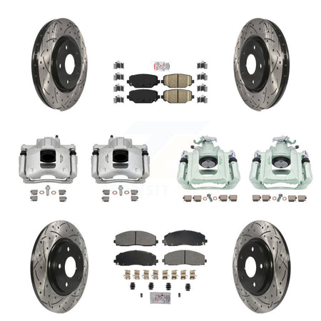 Front Rear Brake Coated Caliper Drill Slot Rotors Ameribrakes Pad Kit (10Pc) For Ram C/V KCD-101224N