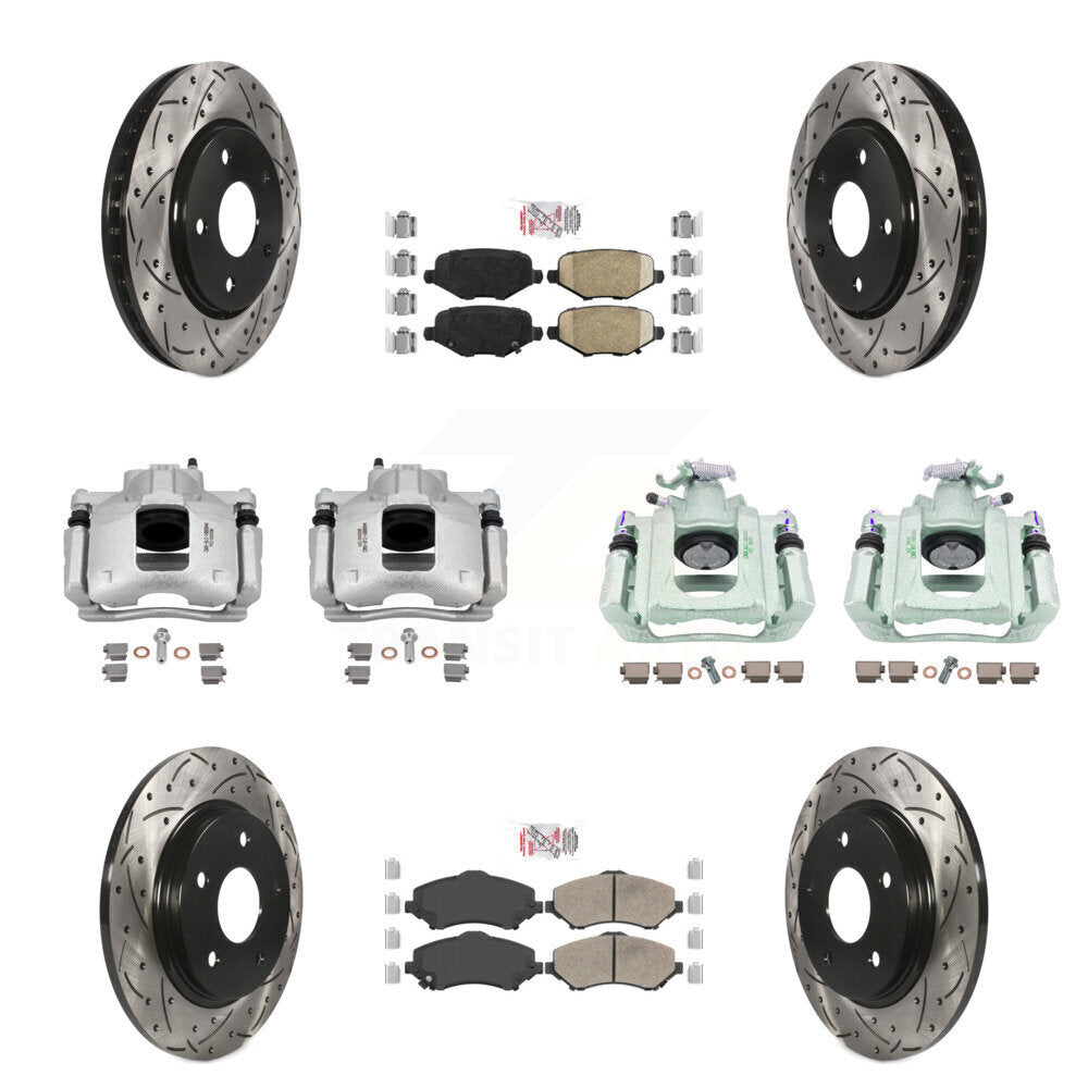 Front Rear Disc Brake Coated Caliper Drill Slot Rotor Ceramic Pad Kit (10Pc) For Ram C/V KCD-101228N