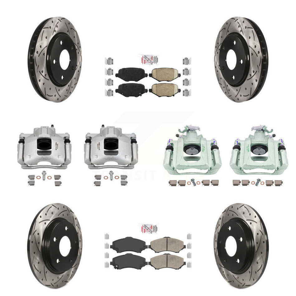 Front Rear Disc Brake Coated Caliper Drill Slot Rotor Ceramic Pad Kit (10Pc) For Ram C/V KCD-101228N